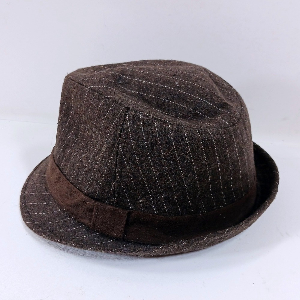 Granule Mens Brown Pinstripe Fedora Hat Wool Blend Classic Trilby Style